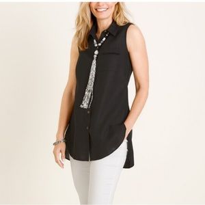 Chicos Black No-Iron Linen Sleeveless Tunic with Chest Pocket Size 1 Med 8/10